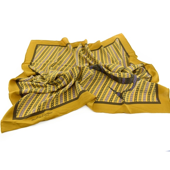 CARTIER Goldenrod, "Double C" Logo Silk Scarf (nn) - Picture 2 of 8